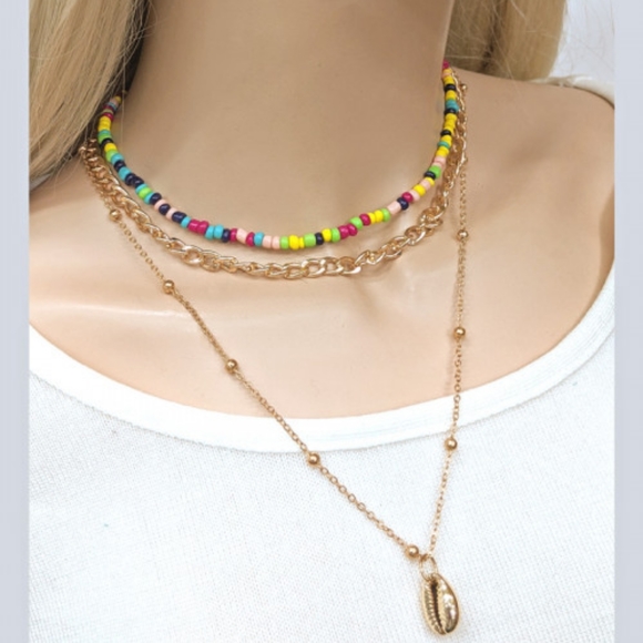 Stacked Necklace + Earrings Set - Picture 2 of 3